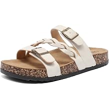 CKWLXQY Women's Cork Footbed Sandals Comfortable with Adjustable Straps Double Buckles Braided Sandal, Non-Slip Slip-On Slide Sandals for Summer Water Resistant Slides Footwear
