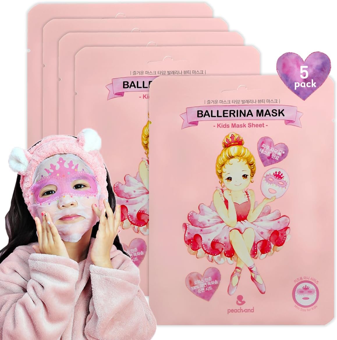 peach and face mask for kids, Skincare for kids, Spa day kit for girls, Perfect gifts for girls 6-8, Pack of 5