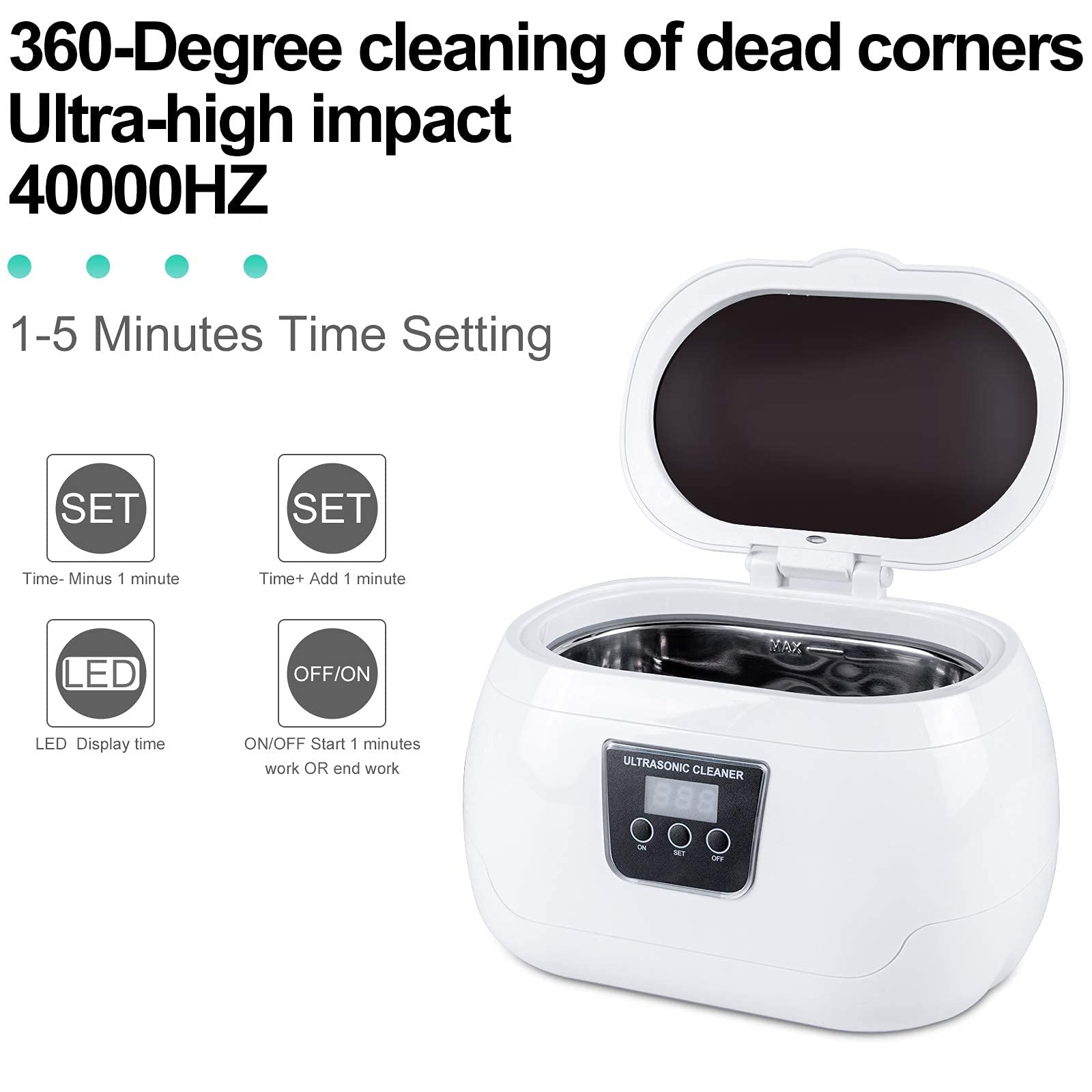 Uten - Limpiador ultrasónico de joyas, 600 ml, limpiador ultrasónico profesional, máquina limpiadora de bajo ruido, tanque de acero inoxidable y temporizador digital para gafas, anillos, monedas