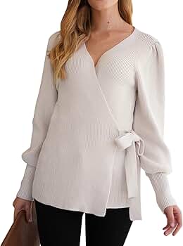 Women's Wrap Sweater Fall Winter Trendy V Neck Side Tie Soild