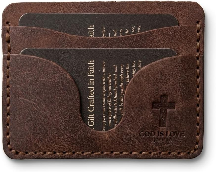 God Is Love Small Leather Card Holder Wallet, Christian Gifts for Men and Women, Full Grain Cowhide, Jordan Brown