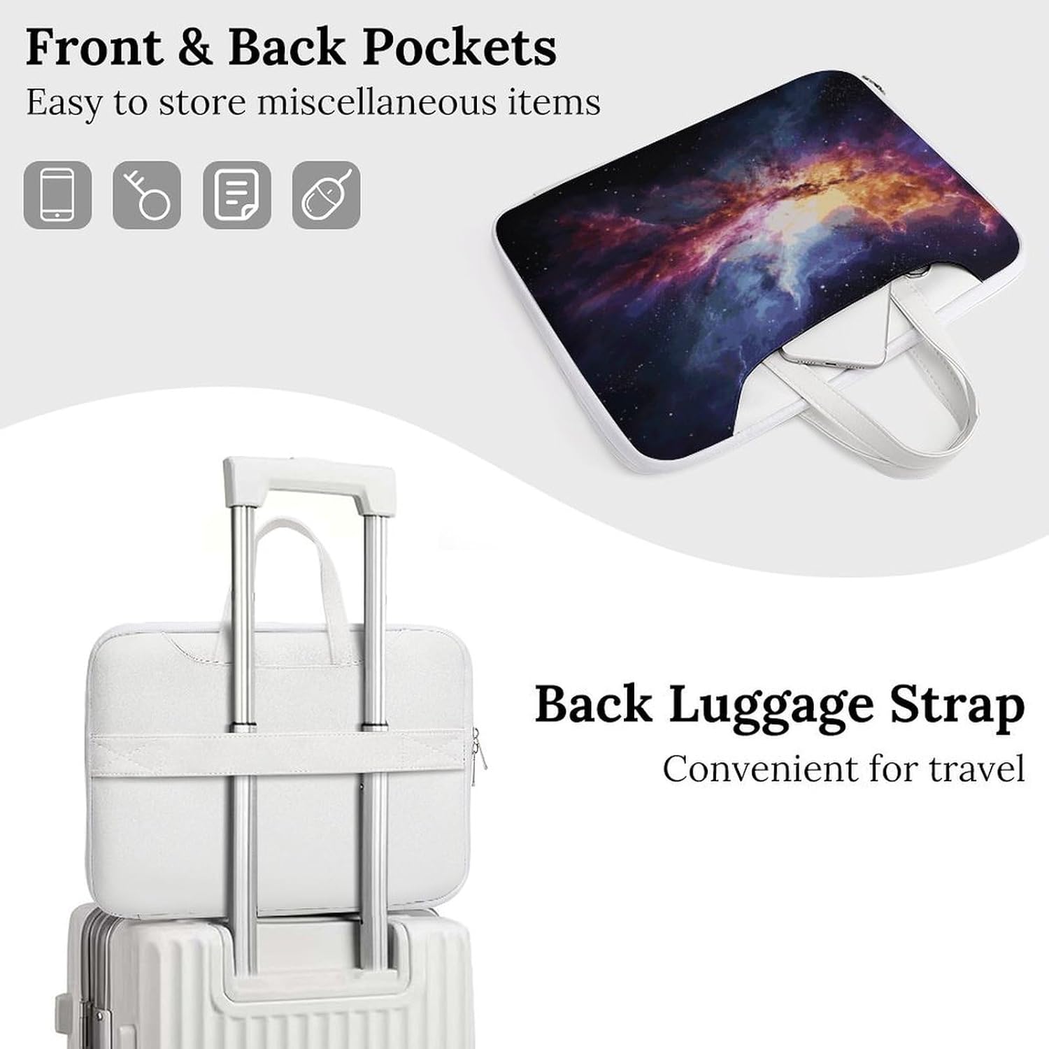 Nebula And Galaxy in The Universe 37x28cm White-style Laptop Bag Leather Tablet Computer Briefcase Large Capacity Work Business Tote Bags for Office