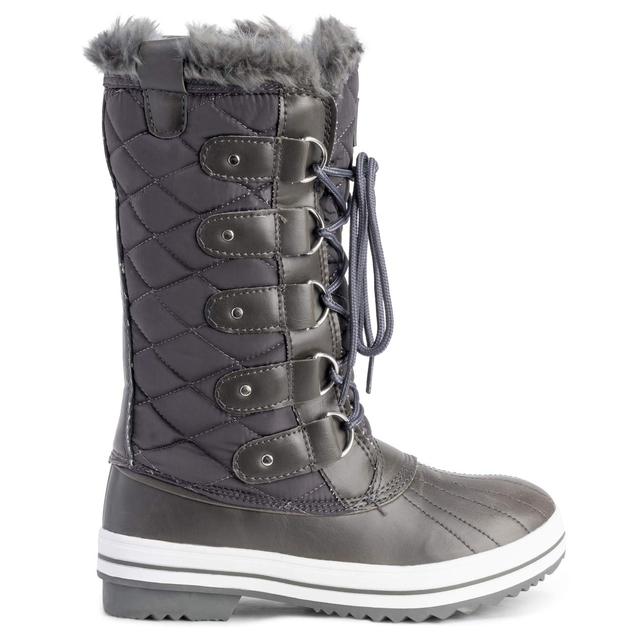 Polar Womens Snow Boot Nylon Tall Winter Snow Waterproof Warm Rain Boot - Grey/Grey - 6 - ZZCD0029