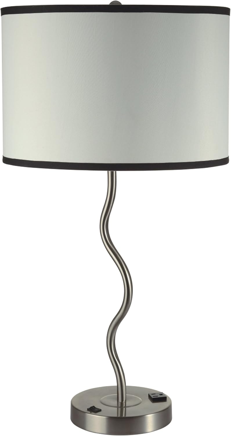Ore International 6224T-A Ivory Wave Table Lamp with Convenient Outlet and Adjustable Bulb Socket, 28.5"