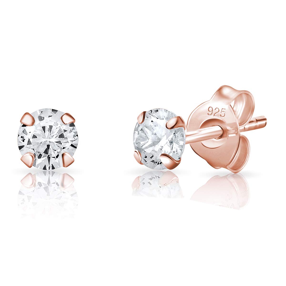 DTPsilver Pack Pendientes Plata de Ley 925 Chapados Oro Rosa - Pendientes Brillantes Mujer - Pendientes Oro Rosa - Pendientes Circonita Plata y Oro Rosa - Pendientes Mujer Oro - Pendientes Diamante