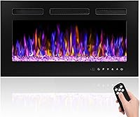 BETELNUT 30" Ultra-Thin Electric Fireplace Wall Mounted/Recessed, 1500W Heater, Remote, Timer, Adjustable Flame Colors & Brightness, Log/Crystal