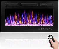 BETELNUT 30 Electric Fireplace Wall Mounted and Recessed with Remote Control, 750/1500W Ultra-Thin Wall Fireplace Heater W/Timer Adjustable Flame Color and Brightness, Log Set & Crystal Op