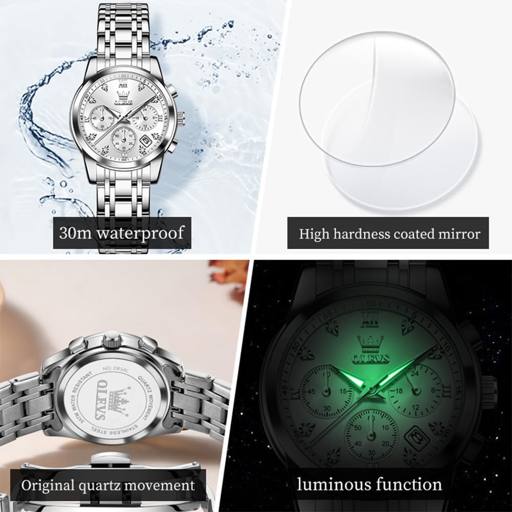 OLEVS Women Watch Multifunctional Two Tone Watch Fashion Business Analog Quartz Ladies Watch Stainless Steel Waterproof Diamond Watch for Women - Image 4