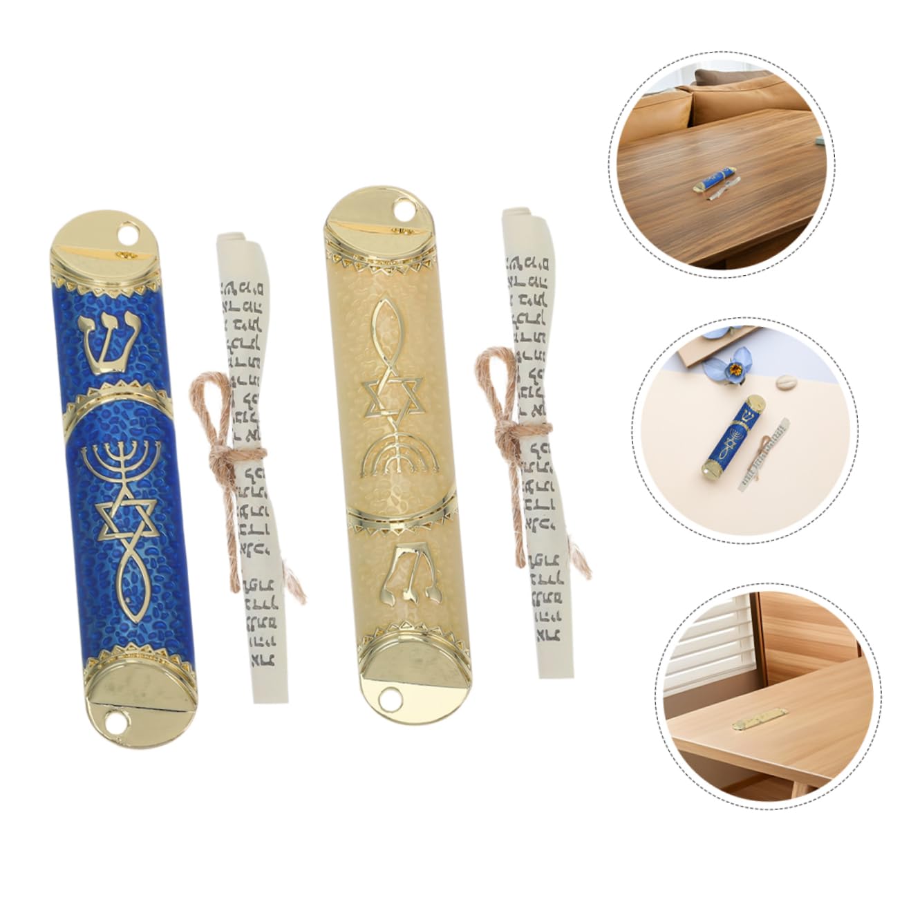 POPETPOP 2 Zestawy Metalowych Mezuzach z Zwojem Żydowski Metalowy Plakietka Drzwi Błogosławieństwo Mezuzah Do Drzwi Zewnętrznych Dekoracja Domu Prezent Parapetówkę Tradycyjna Judaika