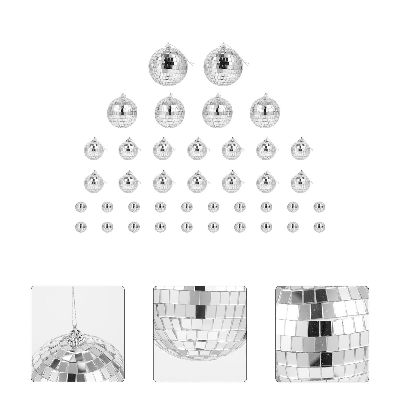 Kisangel Barre Sphère Réfléchissante Argentée 40pcs en Verre Boucle Suspendue pour Décoration de Mariage et Fête, Boule Disco Miroir à Reflet Lumineux Classique