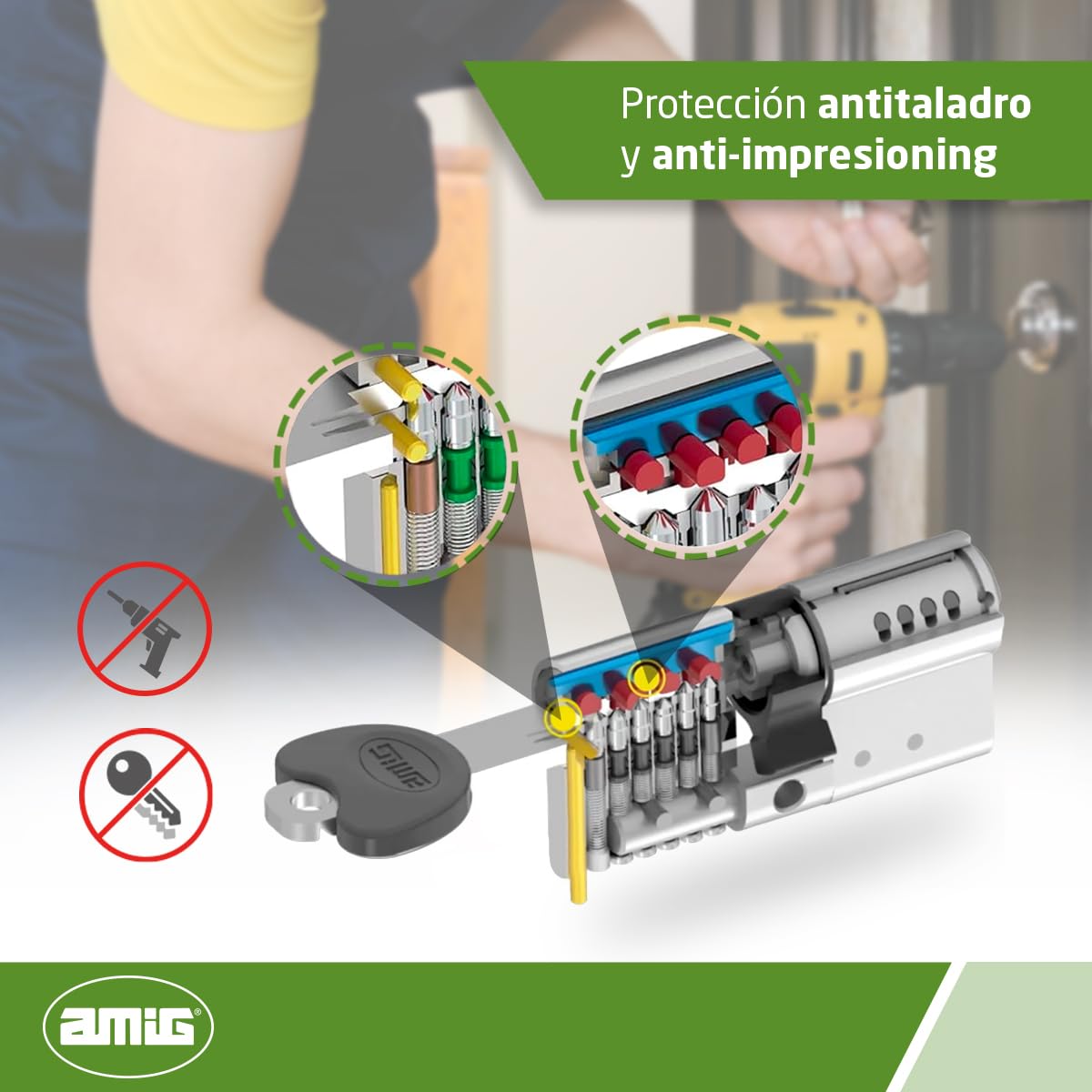 Amig – Cilindro de Seguridad Europeo 62 mm (31/31) en Latón Mate – Antitaladro y Antibumping – Para Puertas de Madera