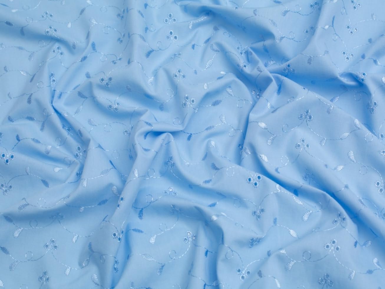 3 Hole Broderie Anglaise Dress Fabric Pale Blue - per metre