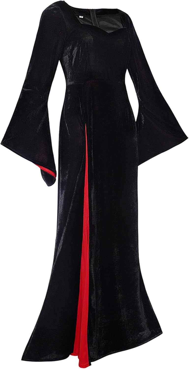 Cosplay.fm Vintage Gothic Witch Long Dress Adult Women Witch Dress Halloween Family Cosplay Costume