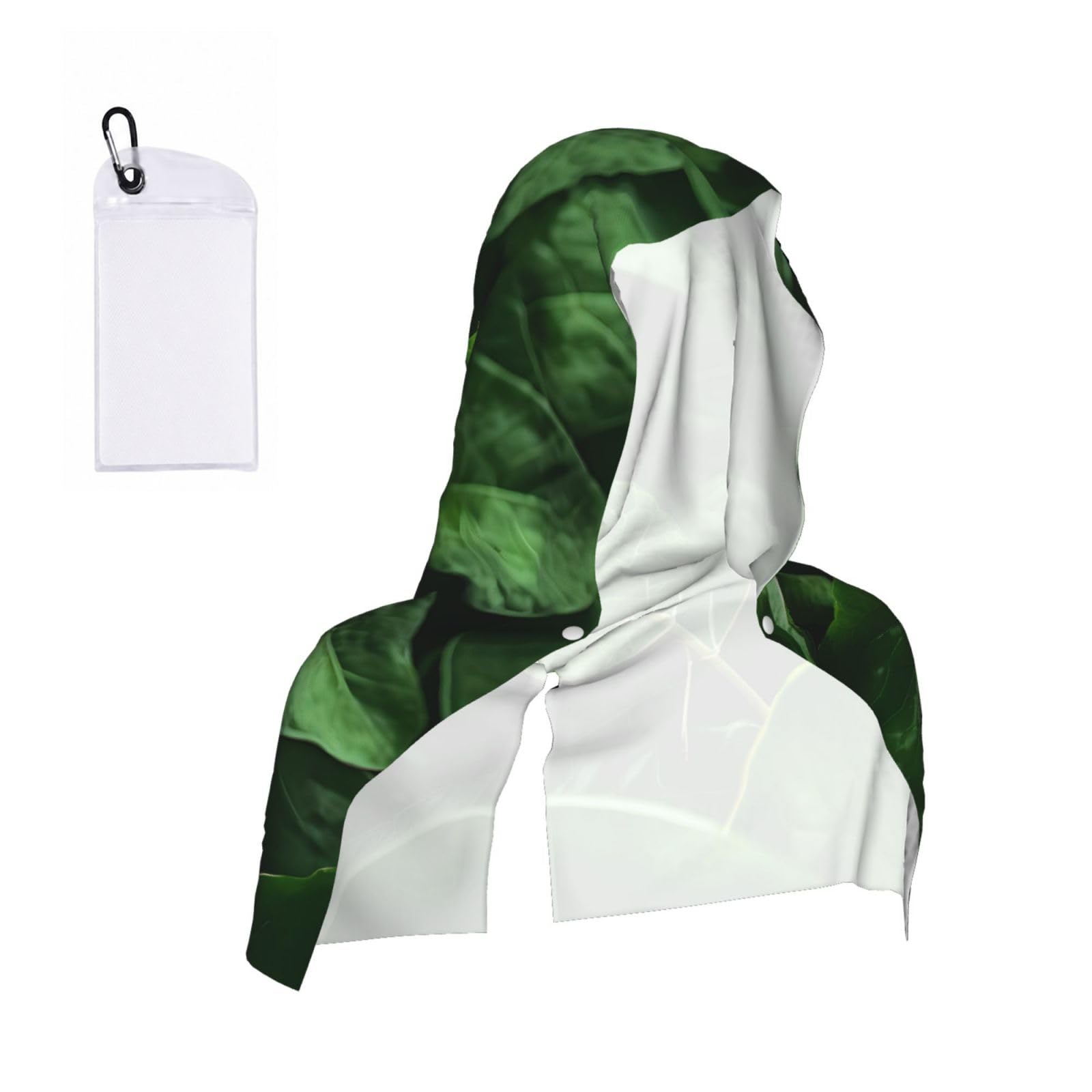 CNTDBU Green Leaf Nature Cooling Towel Hooded-Instant Chill Neck Cover for Sports, UV Cooling Rag for Running Gym