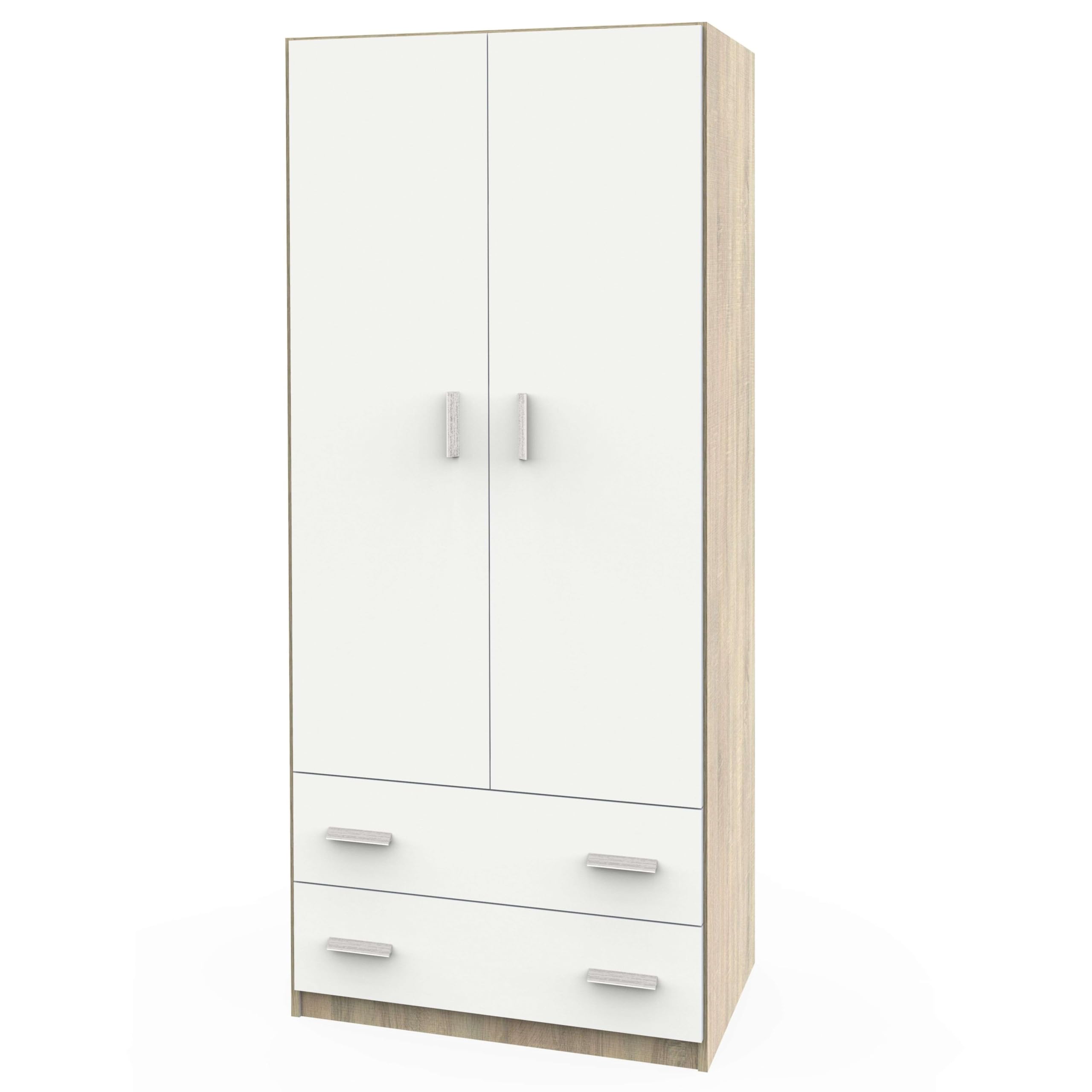 Miroytengo Armario Ropero Juvenil Turin Dormitorio 2 Puertas 2 Cajones Roble Cambrian y Blanco Mate 74x180x50 cm