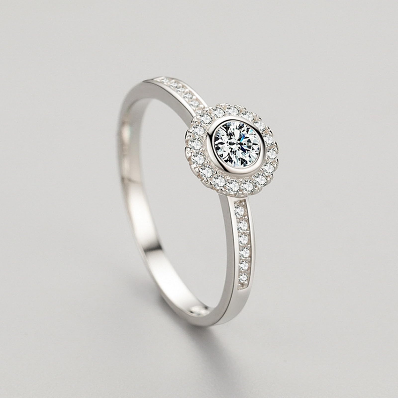 Anillo de oro blanco de 9 quilates para novia, anillos de pareja, 5 mm, diamante de laboratorio, color blanco, 0,5 ct moissanite