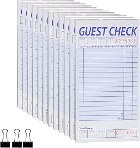 Wakhow Guest Check Books 5-Pack - Server Order Pads With Numbered Checks (250 Sheets Total)