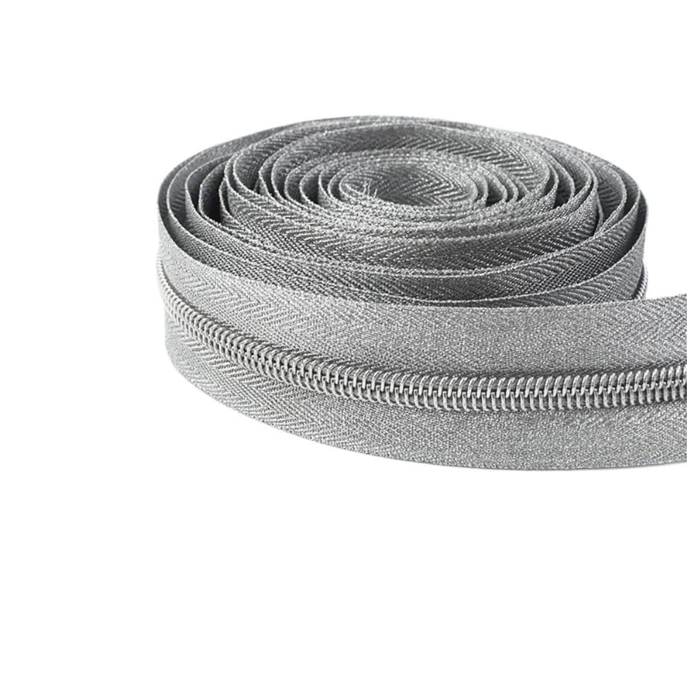 Zip Fastener 5# Silver/Gold/Black Good Flexibility Nylon Zipper Tape, Blue/Purple/Rose Red High Temperature Resistance Sliders 1pc(Silver,1Meter)