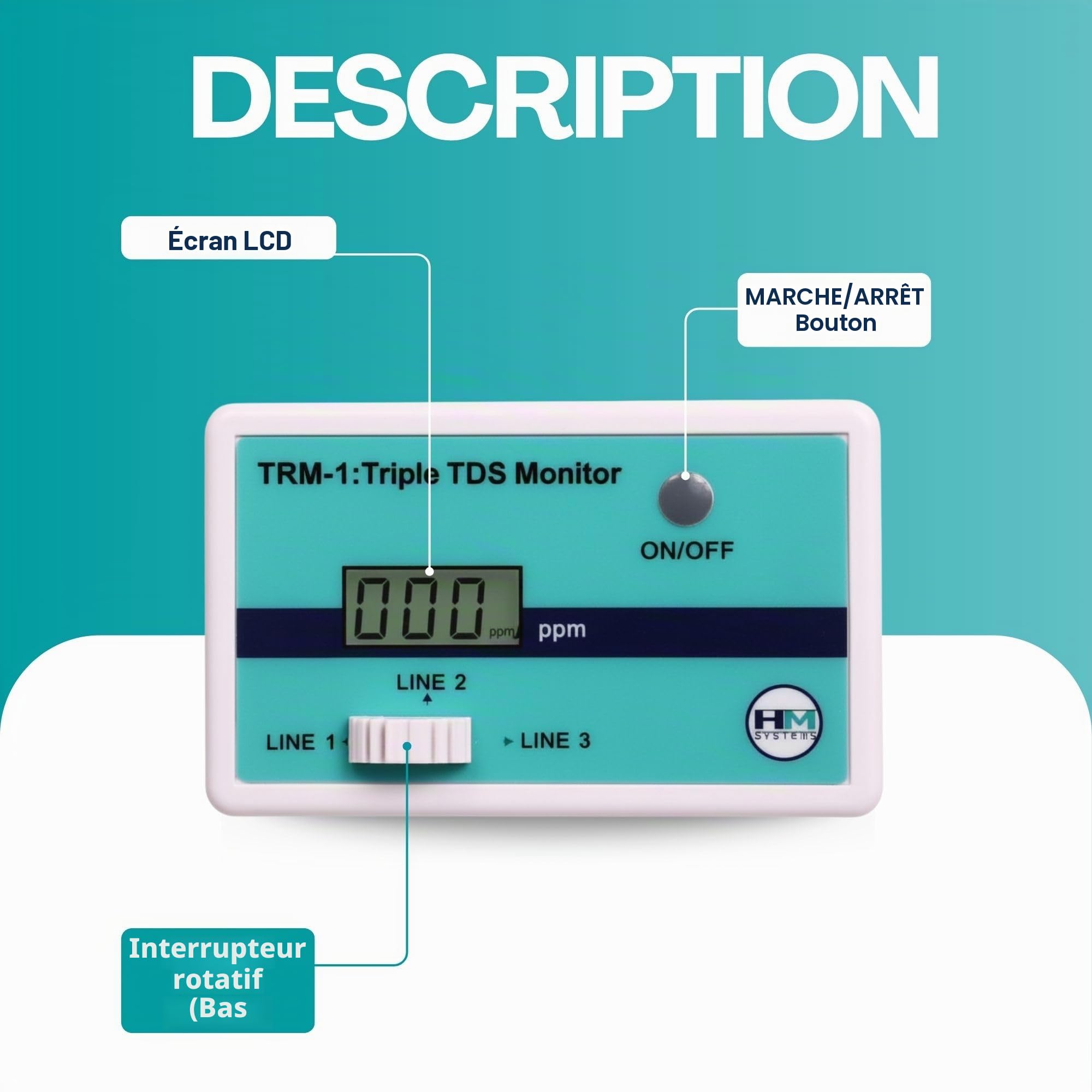HM Digital Triple Moniteur RO/DI TDS en Ligne avec raccords en T de 6,35 mm