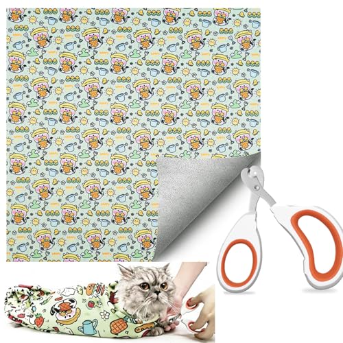 Image of 35.5'' Cat Grooming Wrap with Nails Clipper | Self-Adhesive, Anti-Escape Calming Swaddle, Soft Fabric, Comfortable & Reusable, For Cutting Nails, Ear Cleaning, Medication