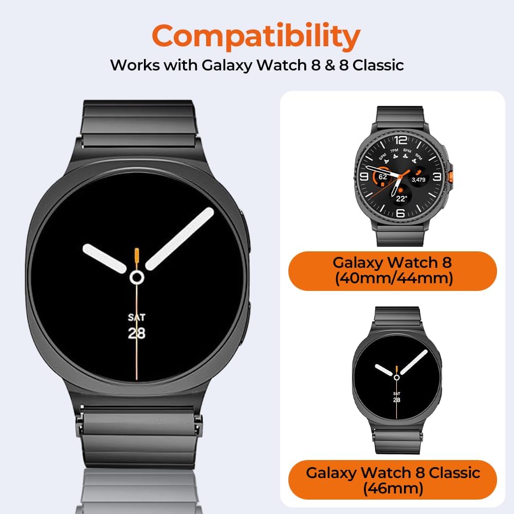 No Tool Needed Titanium Metal Bands Compatible with Samsung Galaxy Watch 8 40mm 44mm/8 Classic 46mm (2025), Titanium Strap Wristband Compatible with Galaxy Watch 8/8 Classic for Men Women