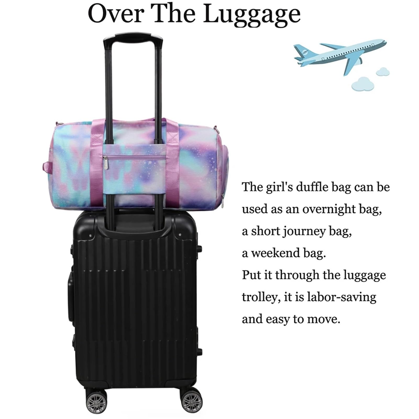 Reise Seesack for Mädchen, Turnbeutel, Turnbeutel, Tanztasche, Schuhfach, Wet Pocket, Weekender, Sport über Nacht für Herren, Dame, Camping, Wandern (Color : Blue Graffiti)