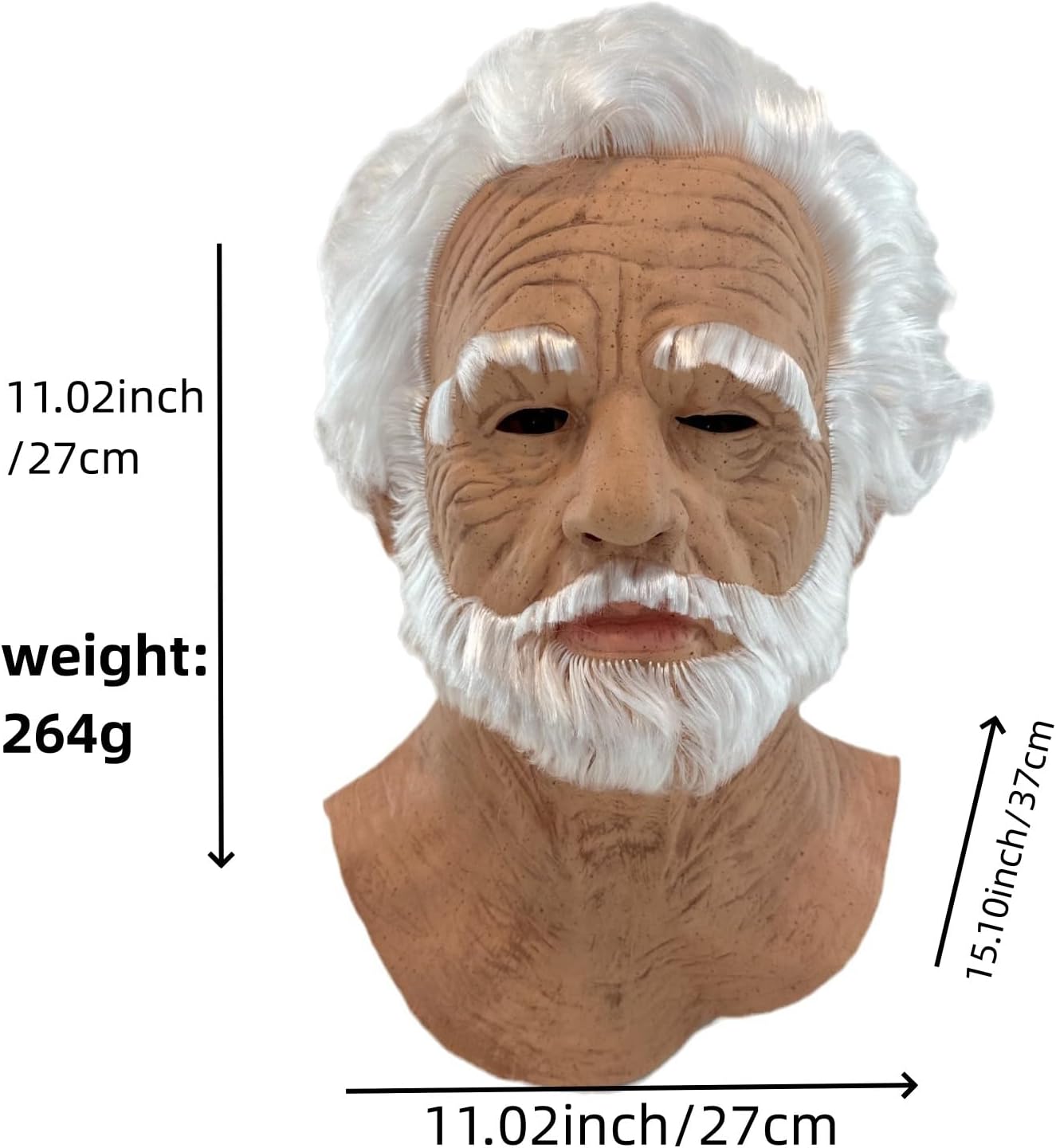 Old Man Mask Realistic Halloween Costume Human Granpa Mask Latex with Hair and White beard-Old Person Cosplay