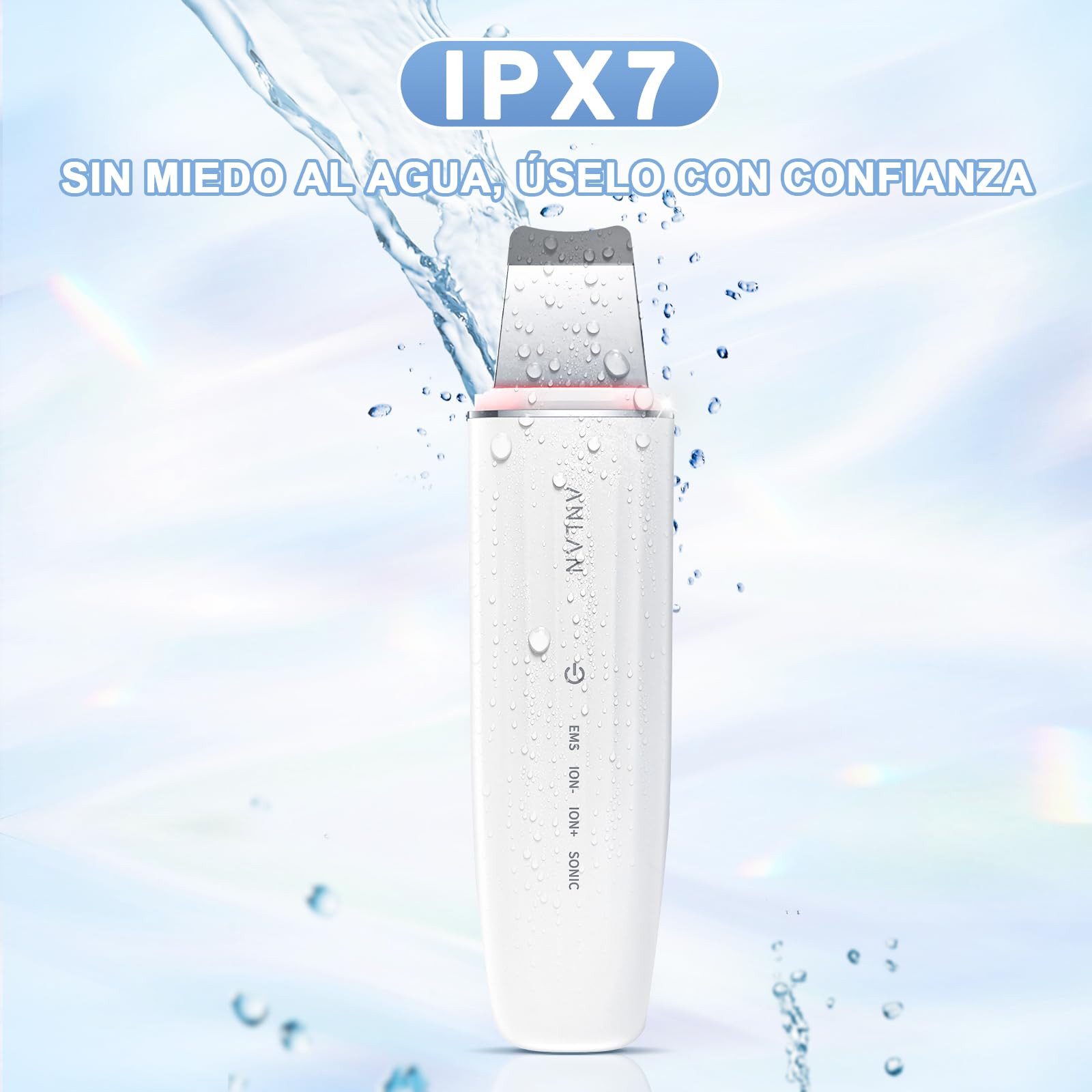 Anlan Peeling Ultrasonico Facial, Skin Scrubber, Espatula Ultrasonica Facial, Ultrasonico Facial, Roja Y Azul Led, Ems Antiedad Arrugas, Exfoliador Limpiador De Poros, Ipx7