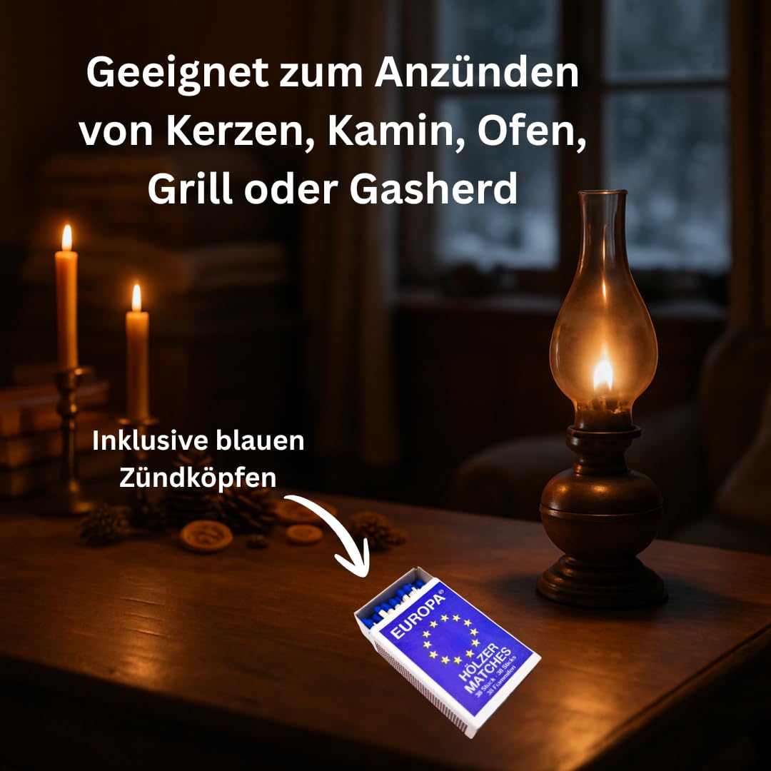 EUROPA Zündhölzer - 800 Streichholzschachteln, das Original als Großpackung, Sicherheitszündhölzer mit blauem Zündkopf für Kerzen, Kamin und Ofen, Haushalt Gewerbe