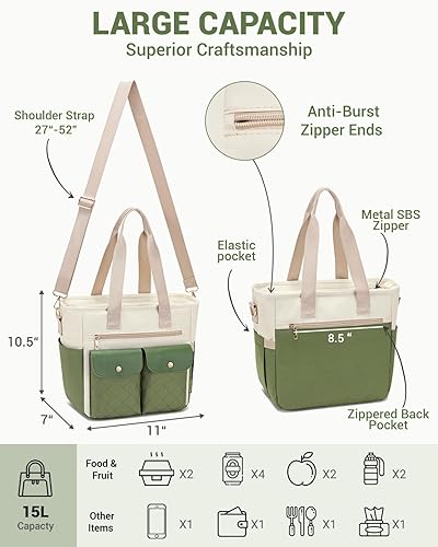 Miniatura 3 de RalChyez Lonchera para mujer, bolsa de almuerzo grande a prueba de fugas para adultos, bolsa de almuerzo aislada con bolsillo de almacenamiento para