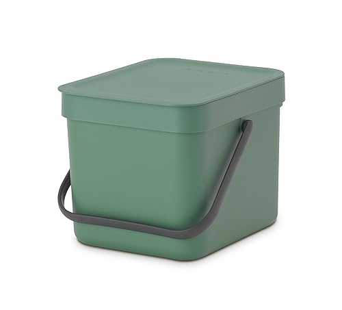 Brabantia Sort & Go - Bote de basura para alimentos (1.6 galonesverde abeto) Pequeño organizador de abono de cocina con asa y tapa extraíble, fácil