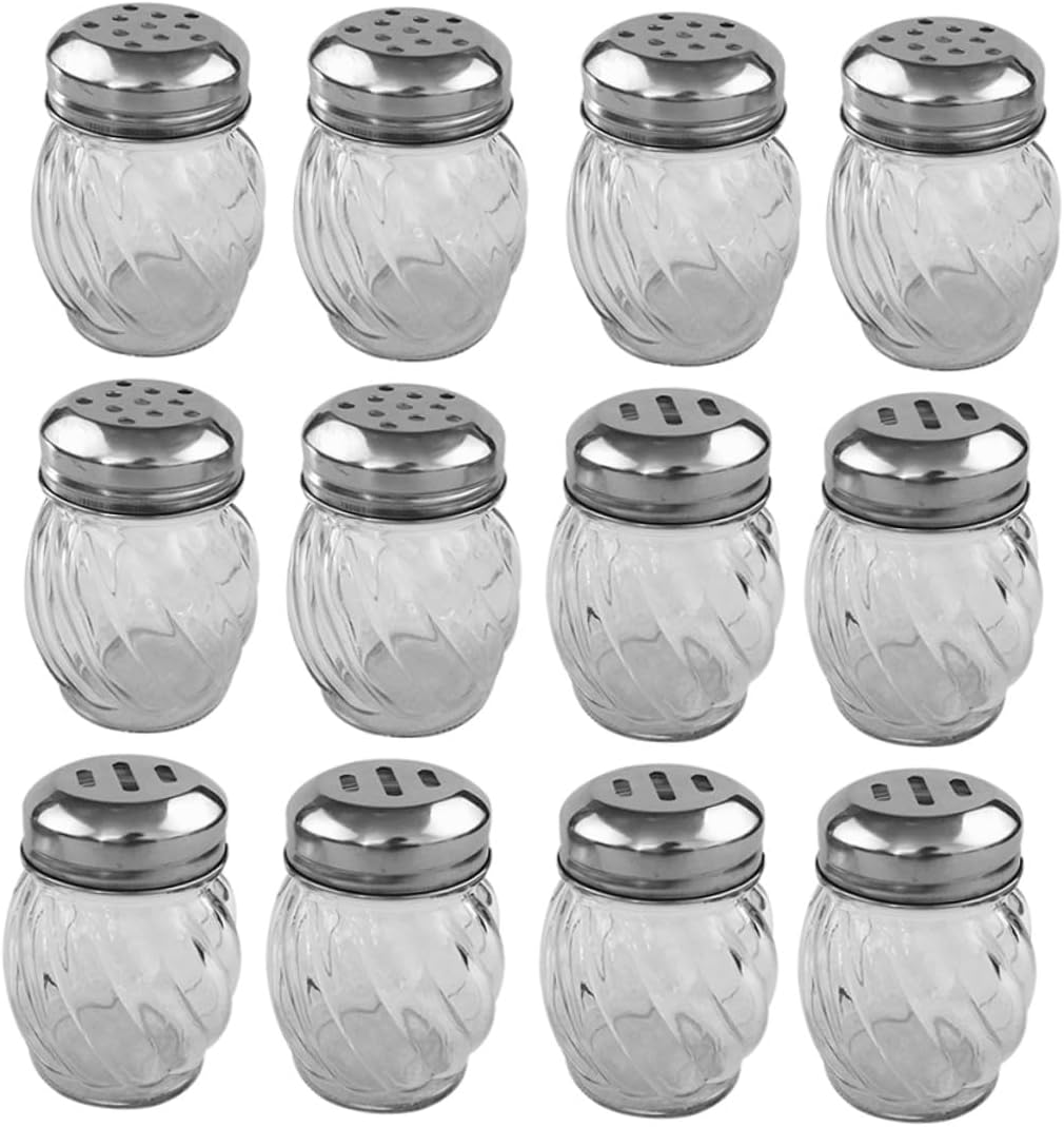 12pcs Transparent Glass Salt and Pepper Shakers Household Seasoning Containers with Tops Portable Spice Jars for Kitchen and Camping Use