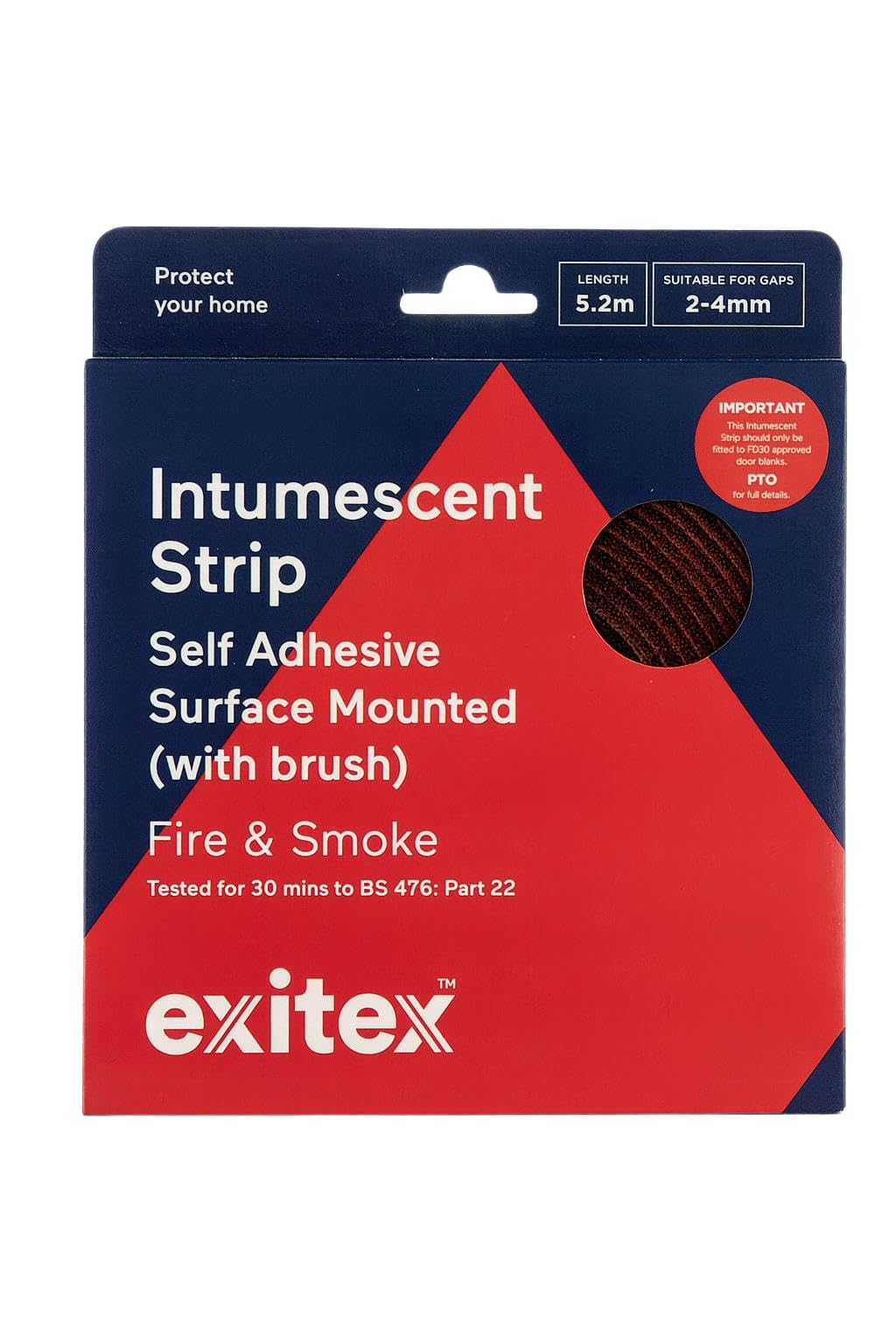 Self Adhesive Intumescent Fire Door Strip with Brush, 5.2m, Brown - Surface Mounted Door Seal, Fire & Smoke Seal, Easy Retrofit, 30 Minute Fire Protection