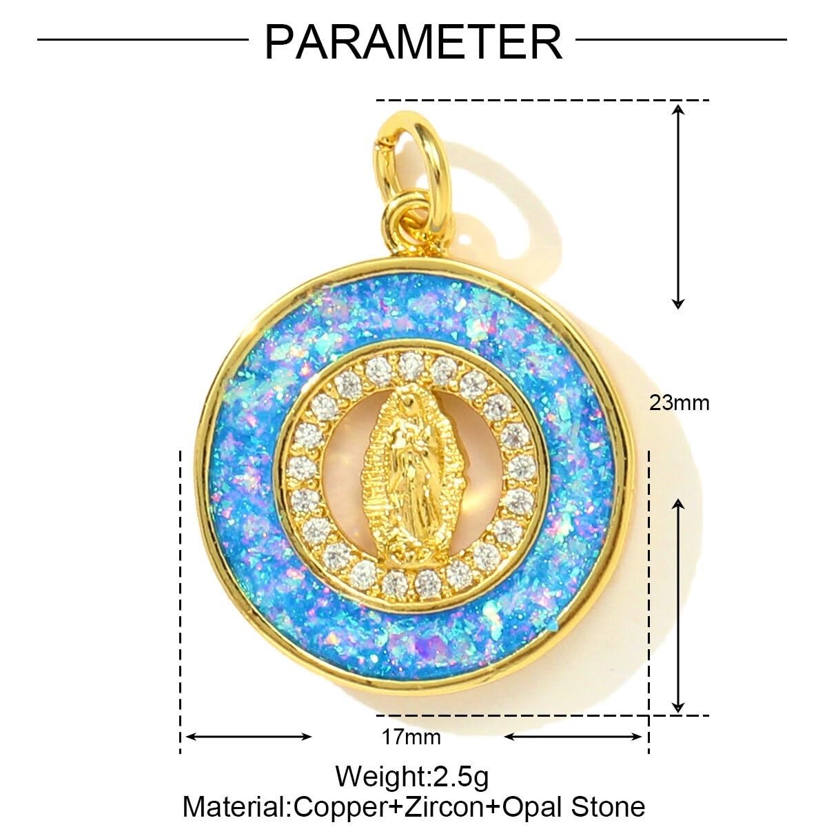 Collier Vierge Marie En Opale Bleue De Salut,Collier Médaillon En Opale