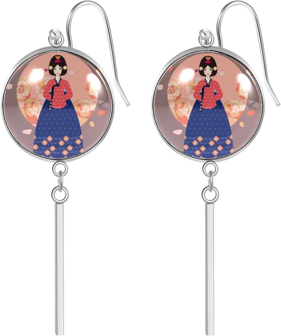Drop Earrings stainless steel Lady In Hanbok Traditional Korean Women