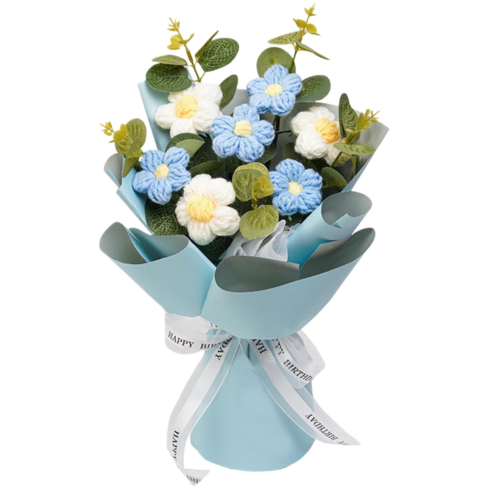 Bouquet au crochet bleu cadeau idéal pour la fête des mères et des pères