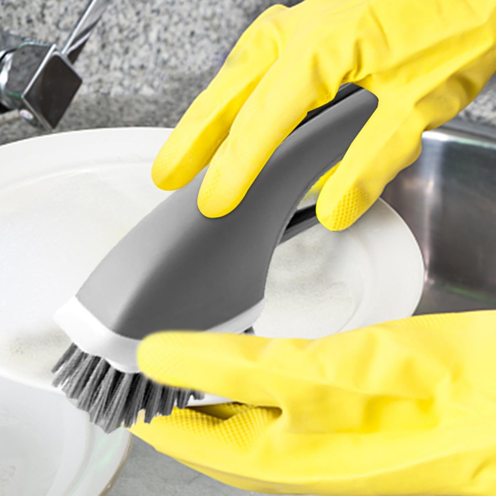 Cepillo for rincones, Cepillo for Fregar, Cepillo for Platos de Cocina, cepillos de Cocina for Platos, dispensador de jabón, fregador, Cepillo automático for Platos - Agregar detergente(Gray)