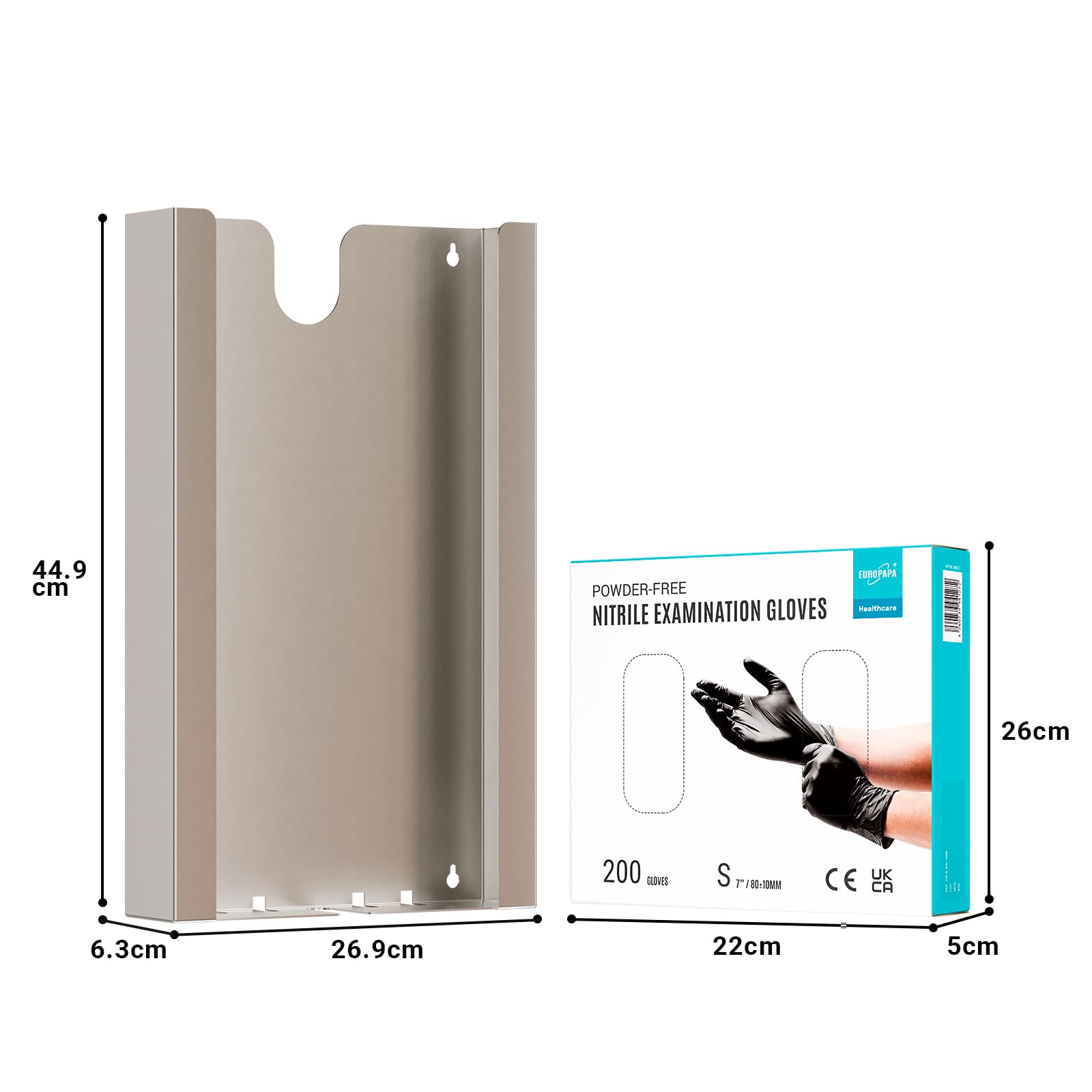 EUROPAPA® Wandhalterung für Handschuhe, Edelstahl Handschuhspender, Handschuhhalter, Handschuh Halterung anwendbar auf EUROPAPA 200x Einweghandschuhe Nitrilhandschuhe, Kapazität 2 Boxen