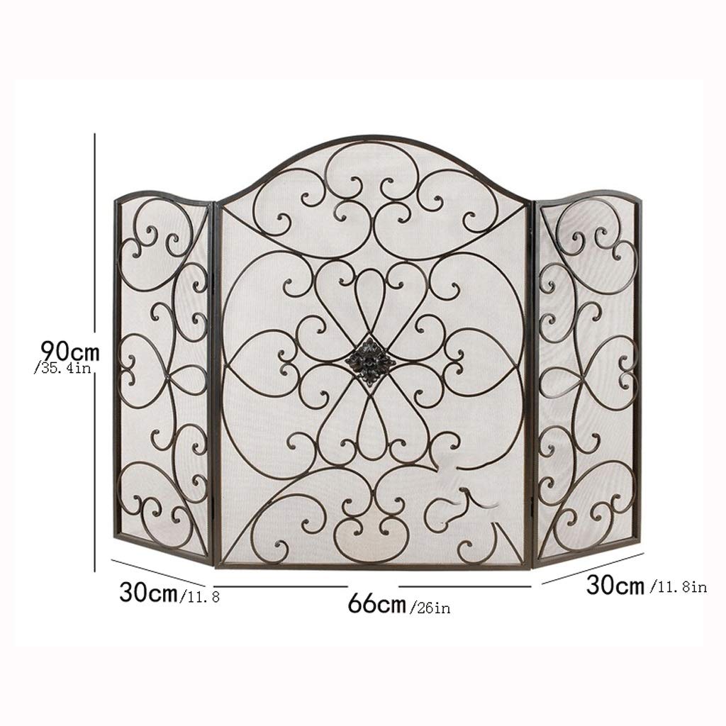 Protezione per camini Ferro Battuto Nero Camino Separè con Mesh Tri-Fold Stufa Soggiorno Camino for Parete Nuovo Schermo del Camino (Color : Gold)