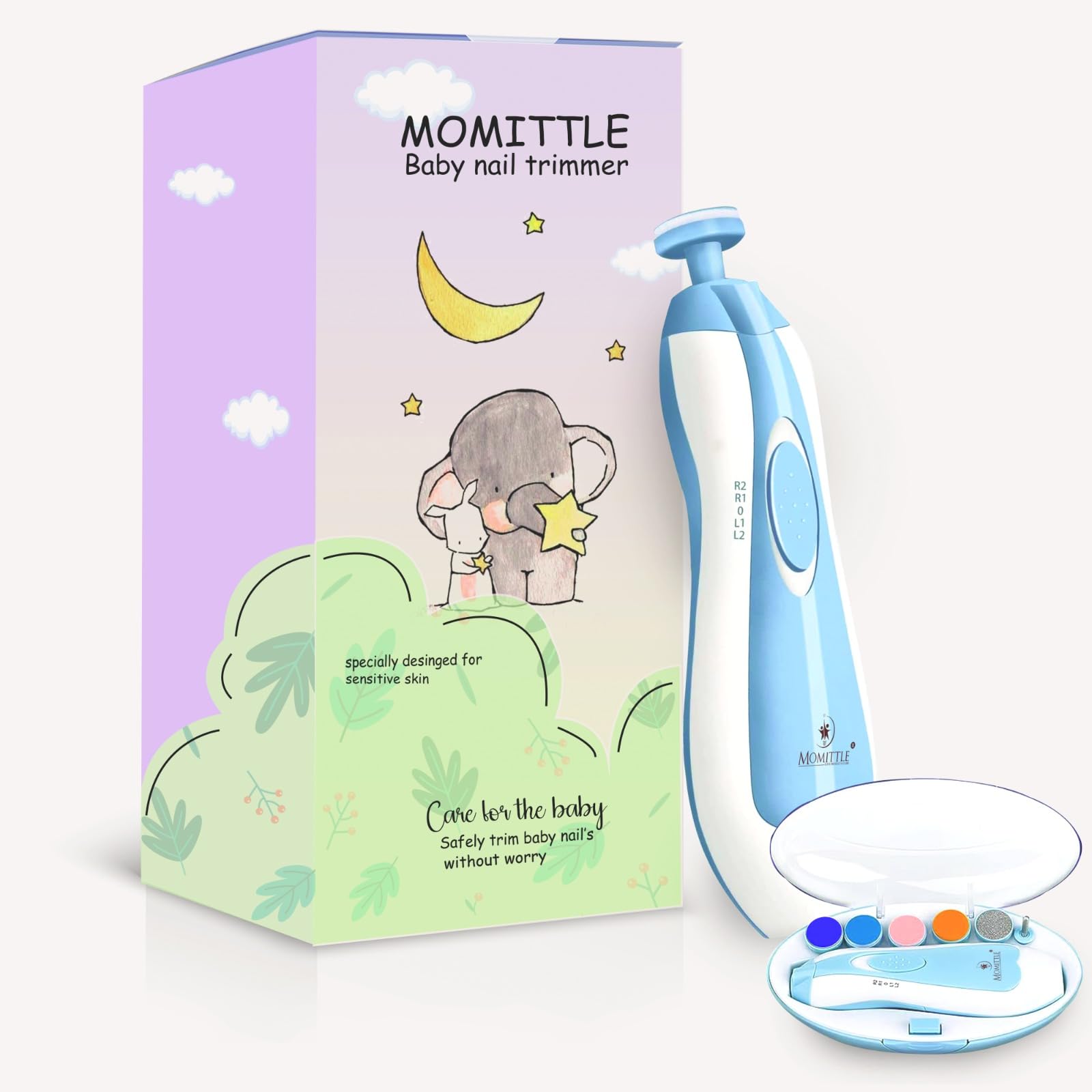 MOMITTLE Baby Nail Trimmer Electric, Safe Baby Nail File, Baby Nail Clippers With Light And 6 Grinding Pads For Newborn Infant Toddler Or Adults Toes And Fingernails,(Multi Color-1) ,1 Count