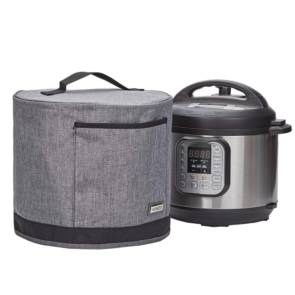 HOMEST Dust Cover with Pockets for Instant Pot 6 Quart, Insulated Pressure Cooker Case with Easy to Clean Lining, Grey
