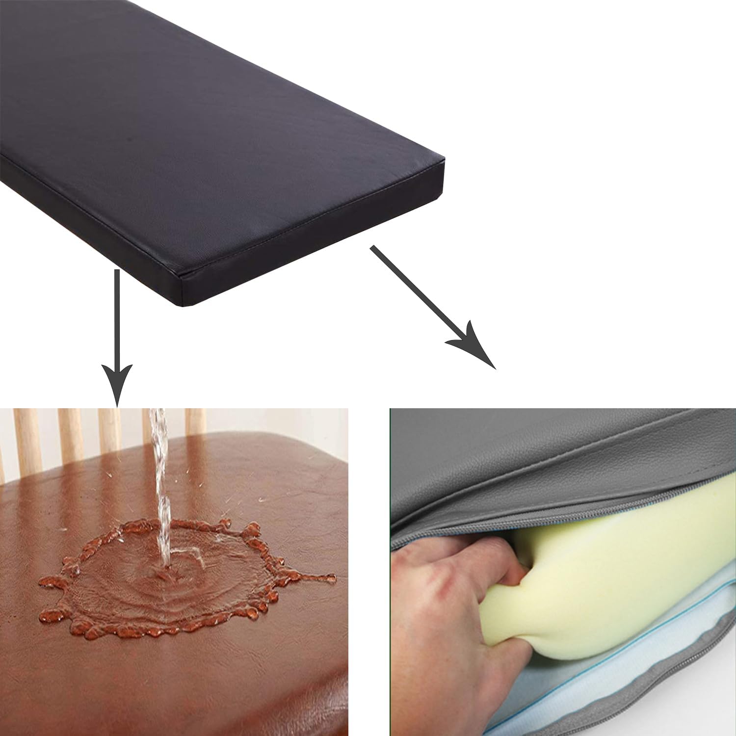 防水PUレザーベンチクッション 70x45x5cm 滑り止め屋外シートパッド ガーデンパティオと家具用 厚さ5cm ベンチパッド ブ  ガーデンベンチクッションパッド ロングシートパッドクッション パティオ家具/車の後部座席/旅行用 2 3人掛けダイニングベンチスイン アウトドア ... 防水PUレザーガーデンパティオベンチシートクッション、取り外し可能なカバー付き、スイングチェア用の耐久性のある屋外ベンチパッド