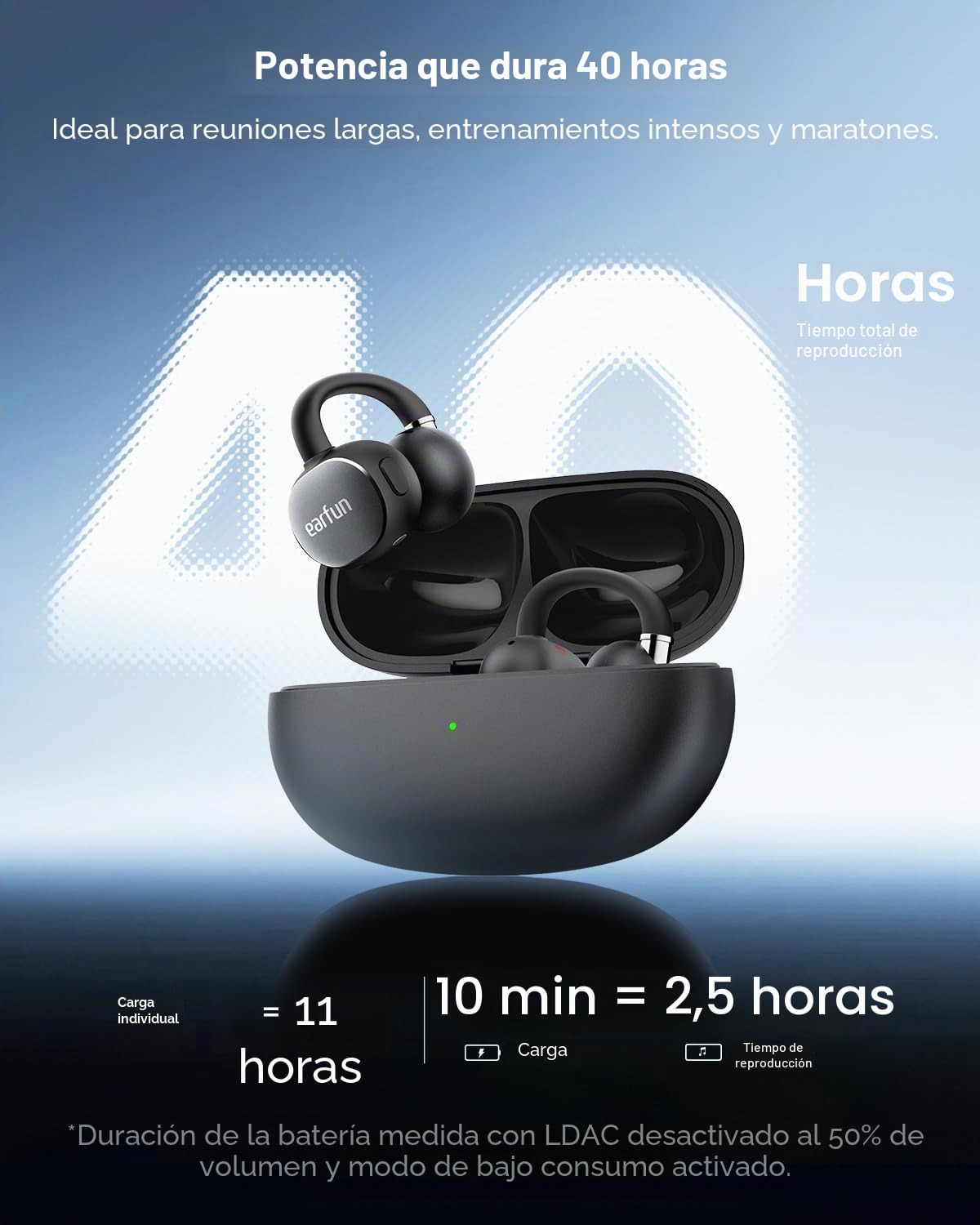EarFun Clip 2 Auriculares Open Ear con Clip, Auriculares Abiertos | Hi-Res, Llamadas nítidas con 4 Mics IA, Ajuste Estable, Drivers 12 mm para Sonido Claro,40 Horas, IP55, Bluetooth 6.0, Negro