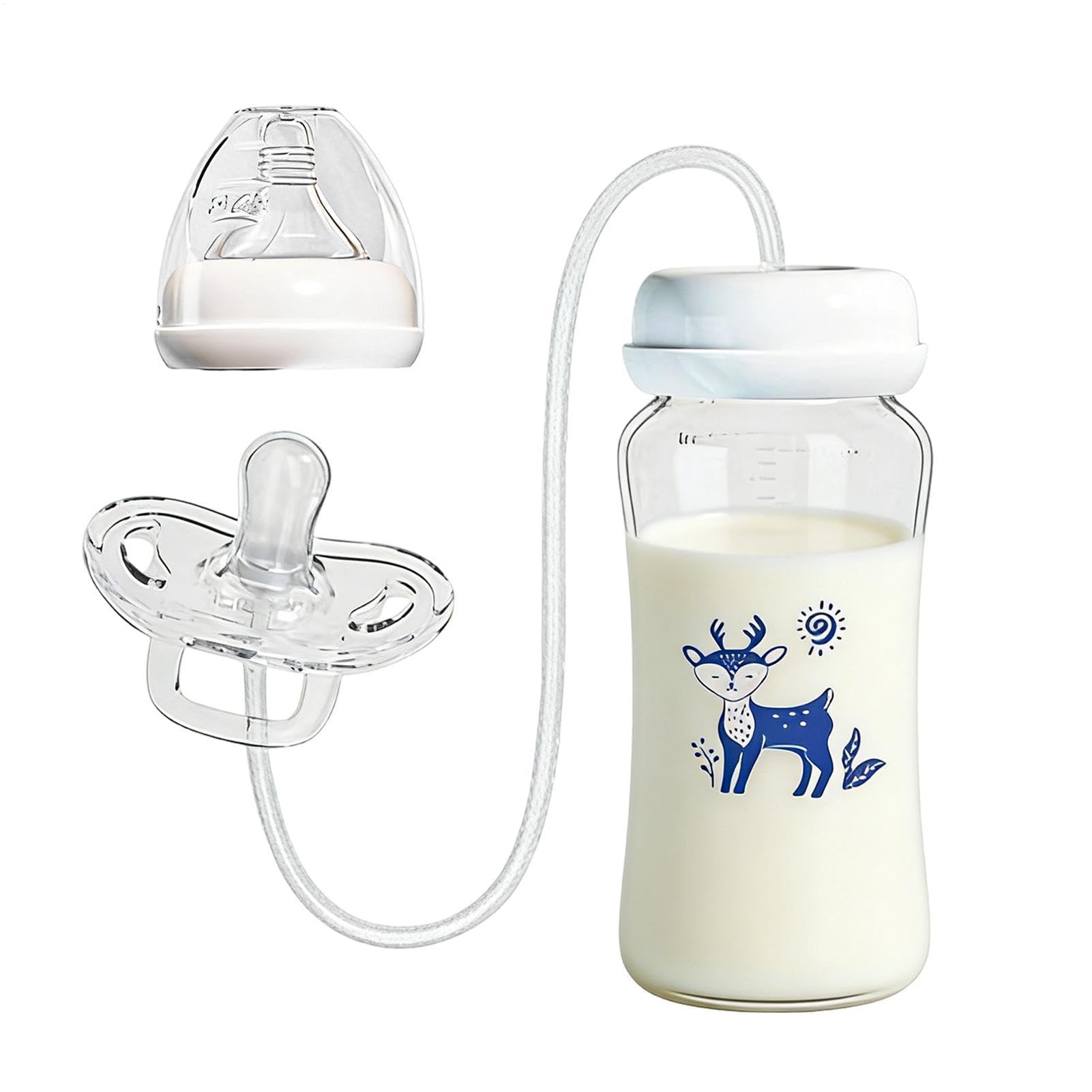 Pacifier Bottle - Leakproof Silicone Anti-Colic, Breast Milk Bottles with Ergonomic Soft Nipple, Natural Flow Feeding Container, Nursing Supply for Boys Girls Nursery Daycare Travel