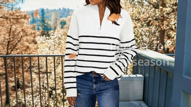 LILLUSORY Women's Quarter Zip Striped Oversized Sweater 2026 Mock