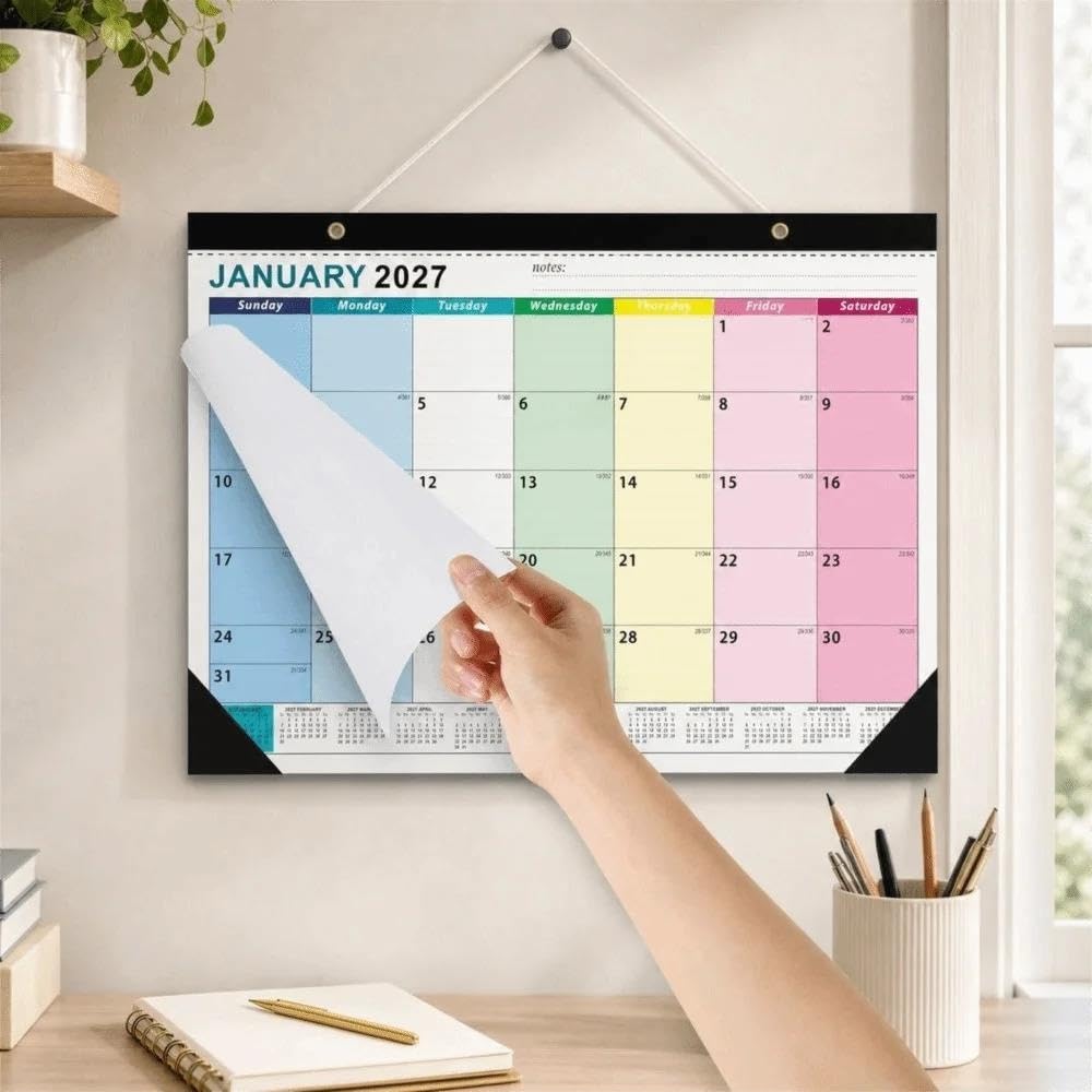 Calendrier mural grand format 2027, planification quotidienne