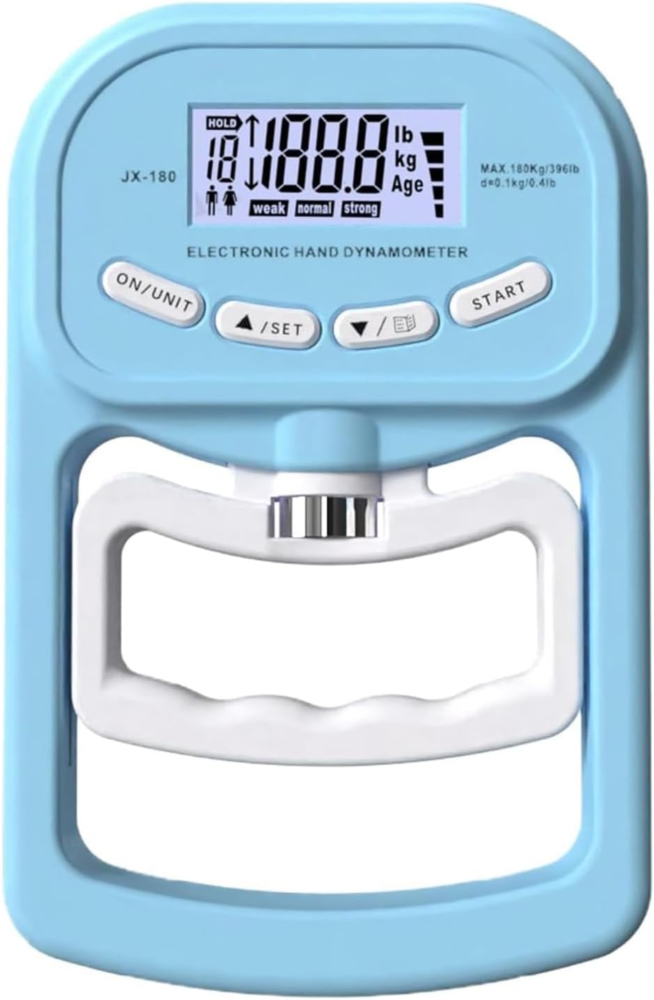 Electronic Hand Dynamometer, 396 Lbs/180 Kg Grip Strength Tester, with Adjustable Handle, LCD Display, Data Storage, for Sports & Rehab