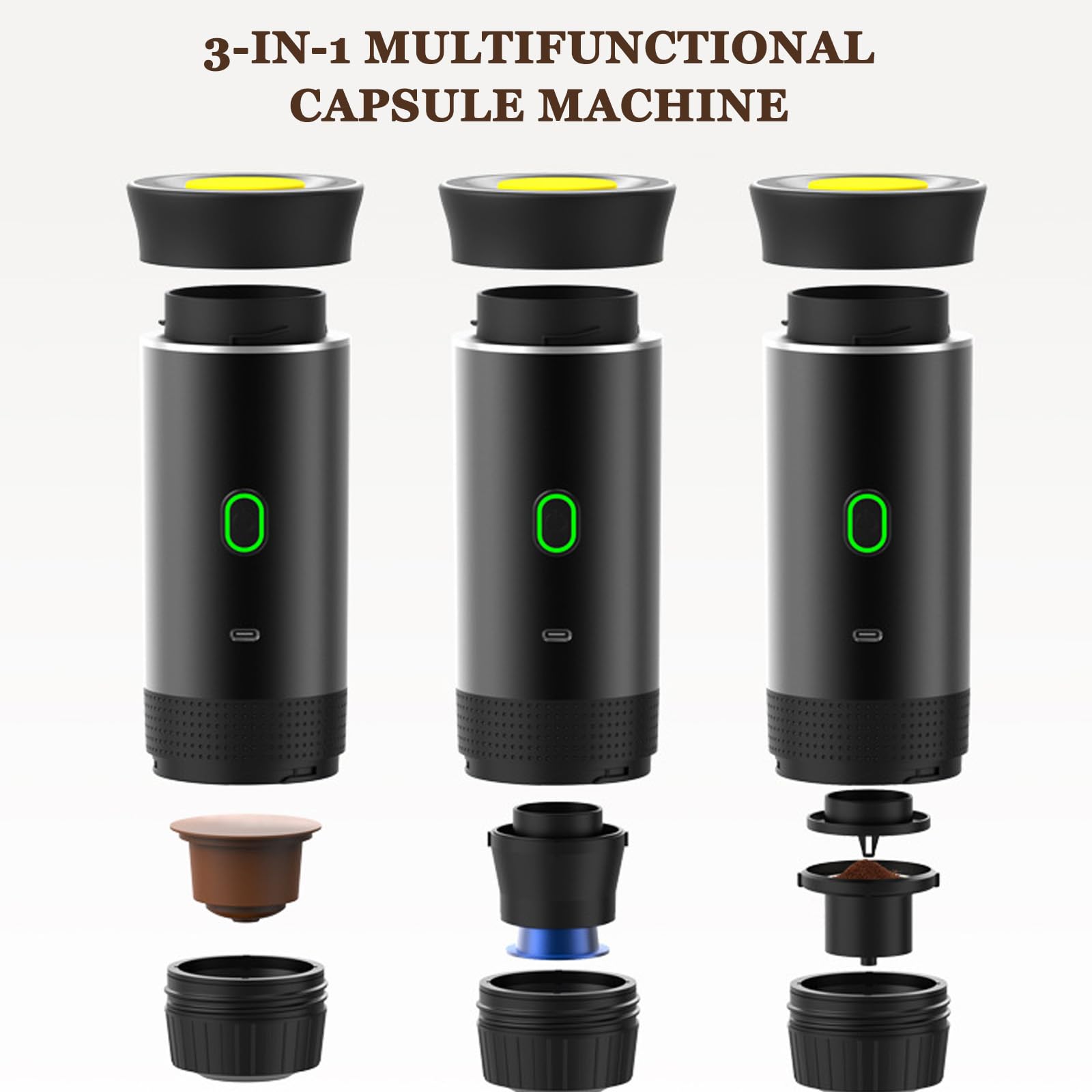 KHEALING Máquinas de café portátiles, cafeteras de cápsulas, máquinas de café de viaje, máquinas de espresso, máquinas de café de coche para café molido y taza de café de cápsulas (blanco)