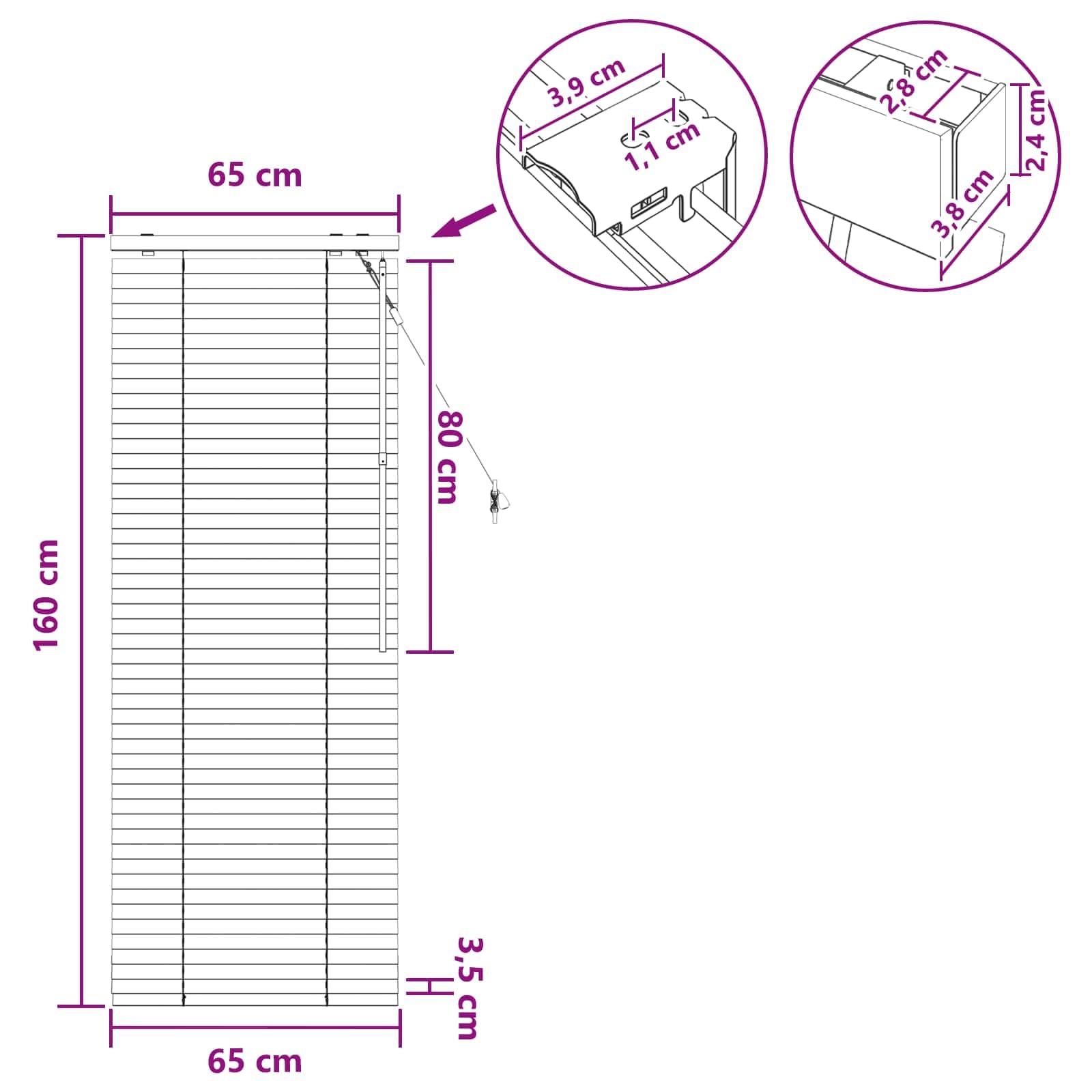 Roleta wenecka czarna 65 x 160 cm, 35 mm lite drewno Paulownia