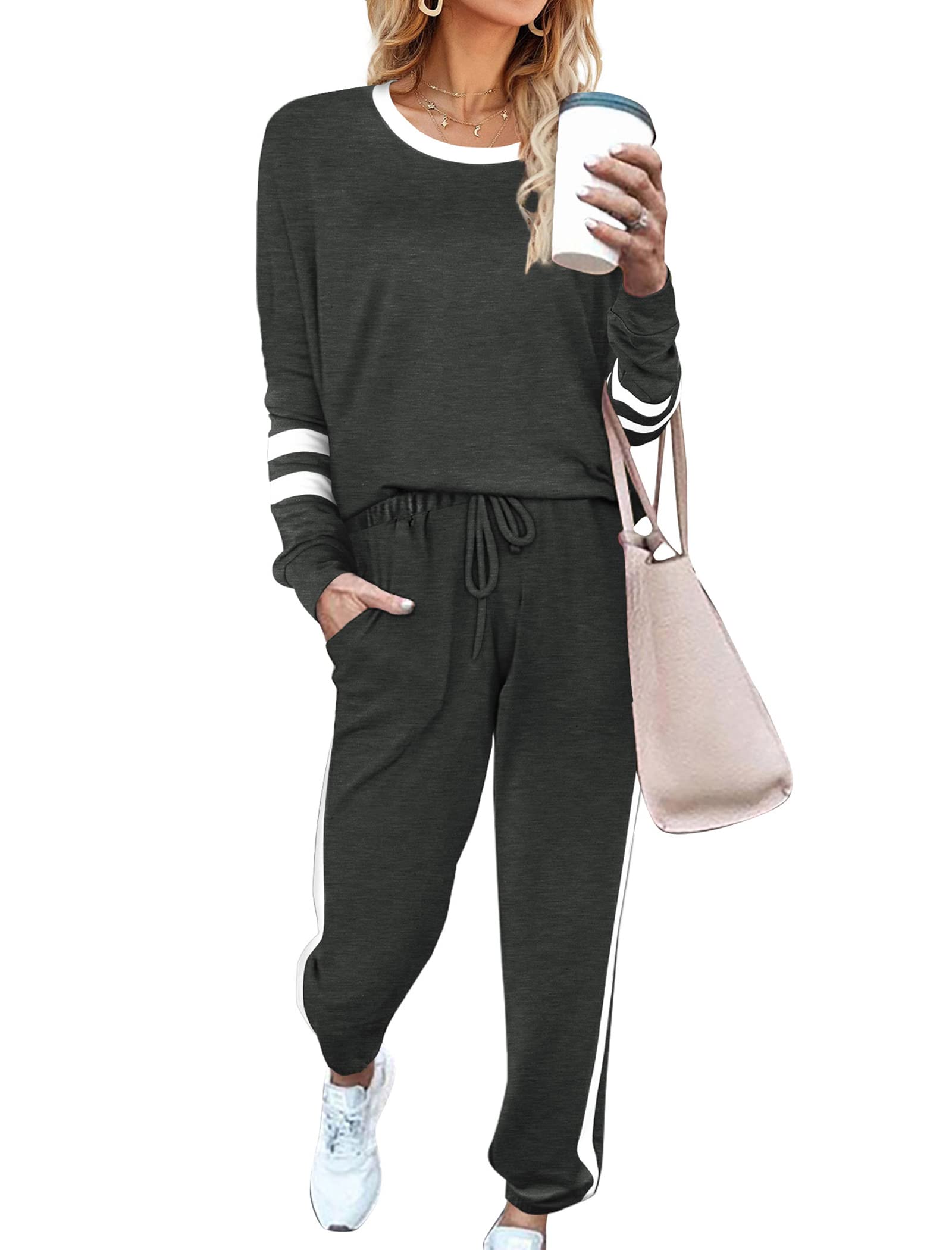 Aloodor Sweatsuit for Women 2 Piece Outfits for Womens Crewneck Sweatshirts Pullover
